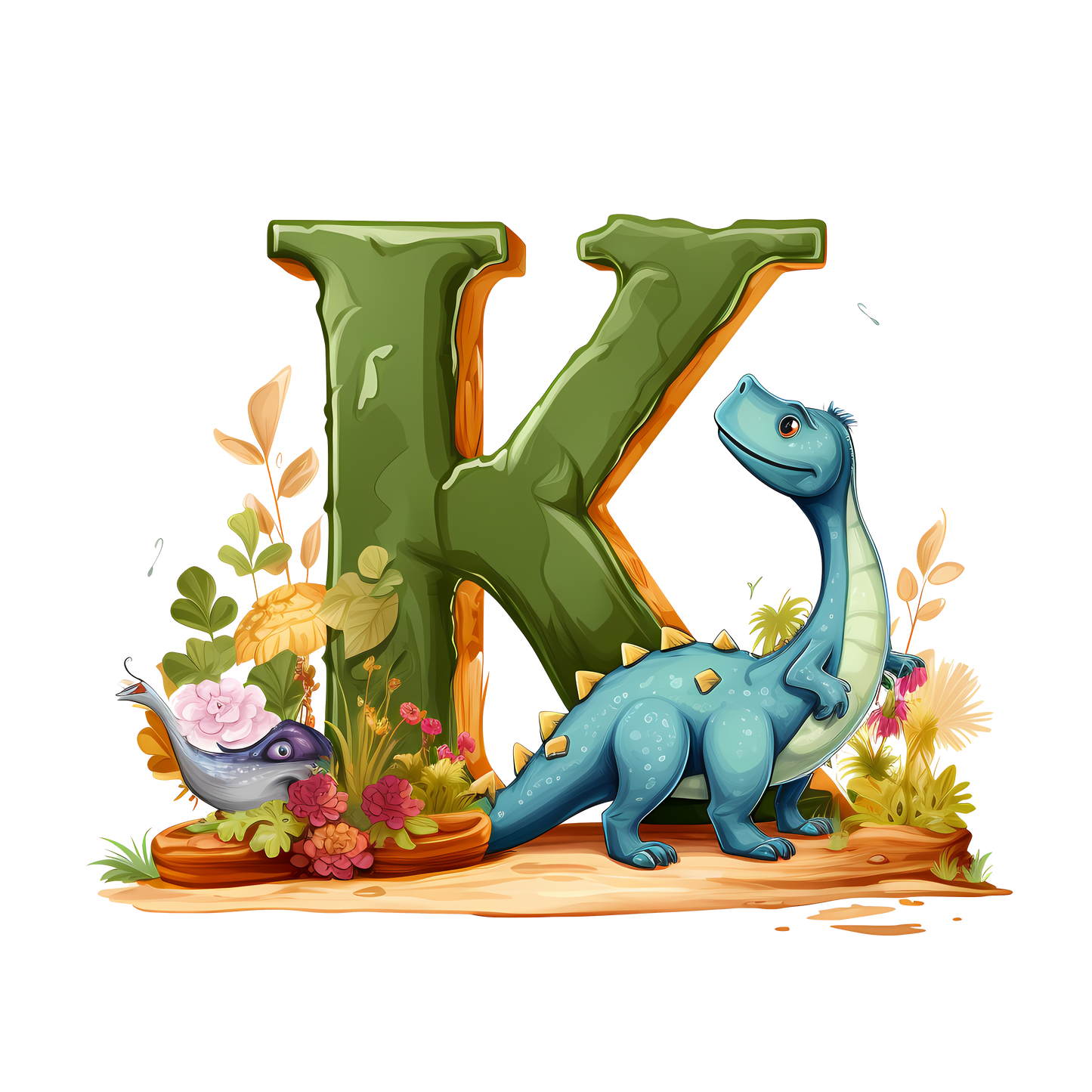 Personalized Dino Initial Baby Bodysuit - Cute Dinosaur & Alphabet