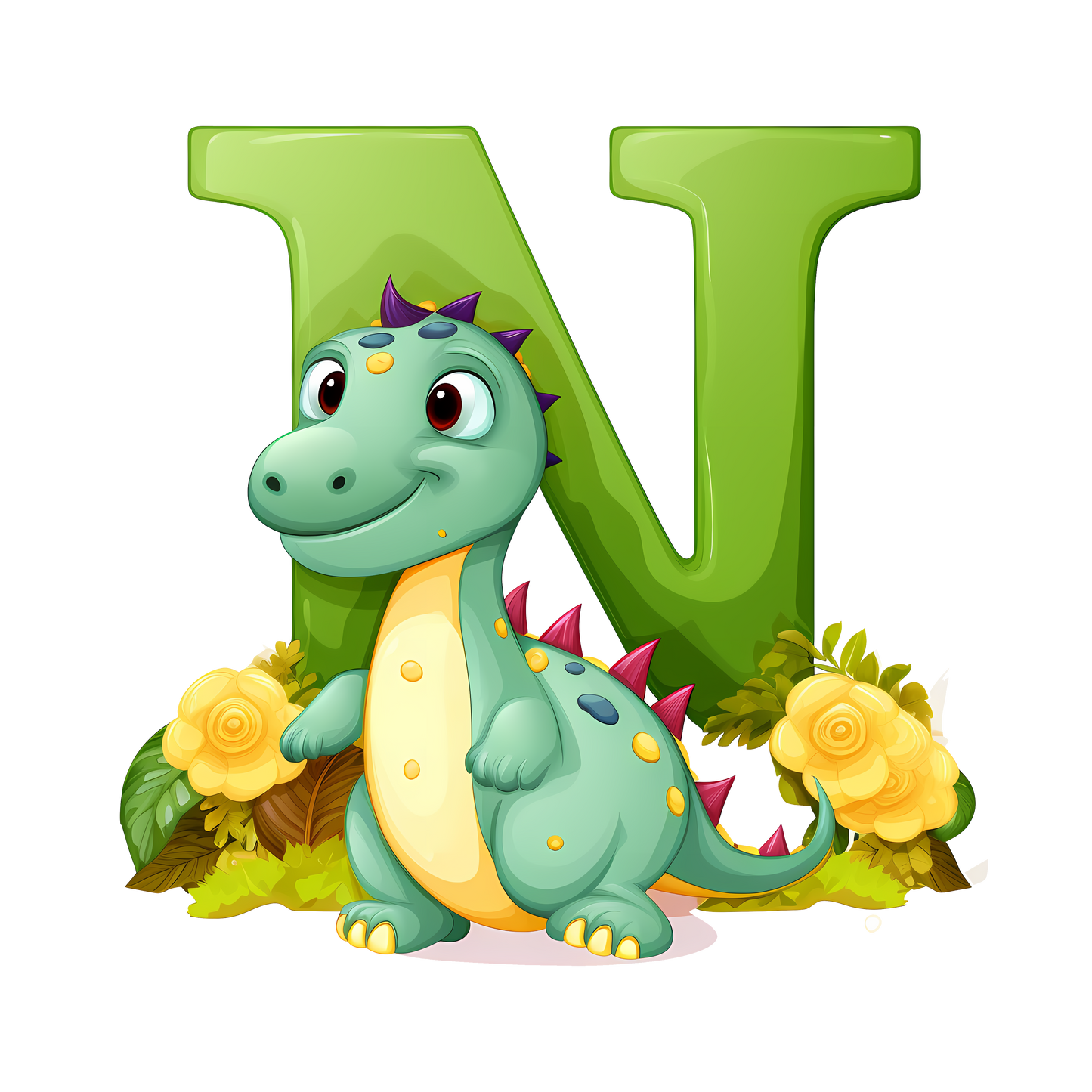 Personalized Dino Initial Baby Bodysuit - Cute Dinosaur & Alphabet