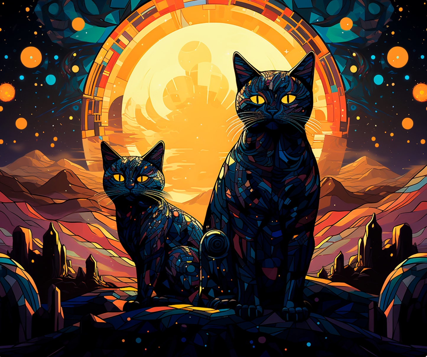 Cosmic Felines: Lunar Guardians Mousepad