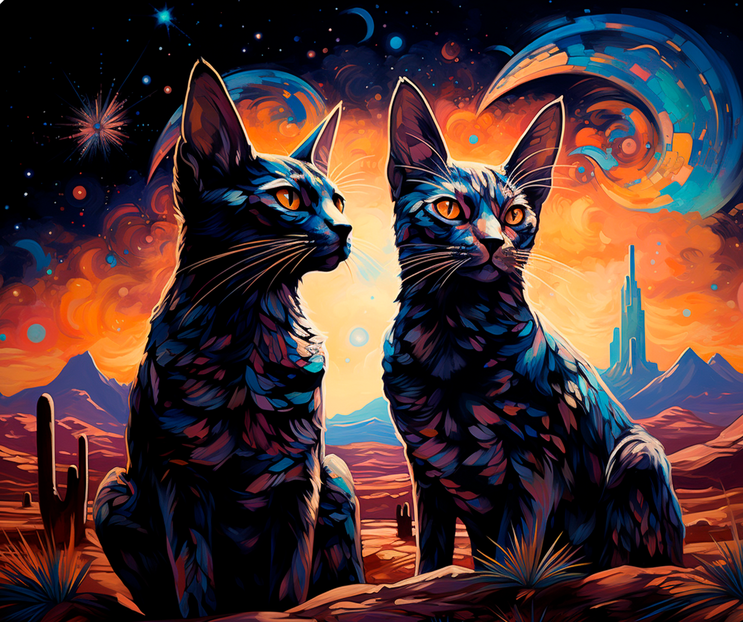 Cosmic Felines: Lunar Guardians Mousepad