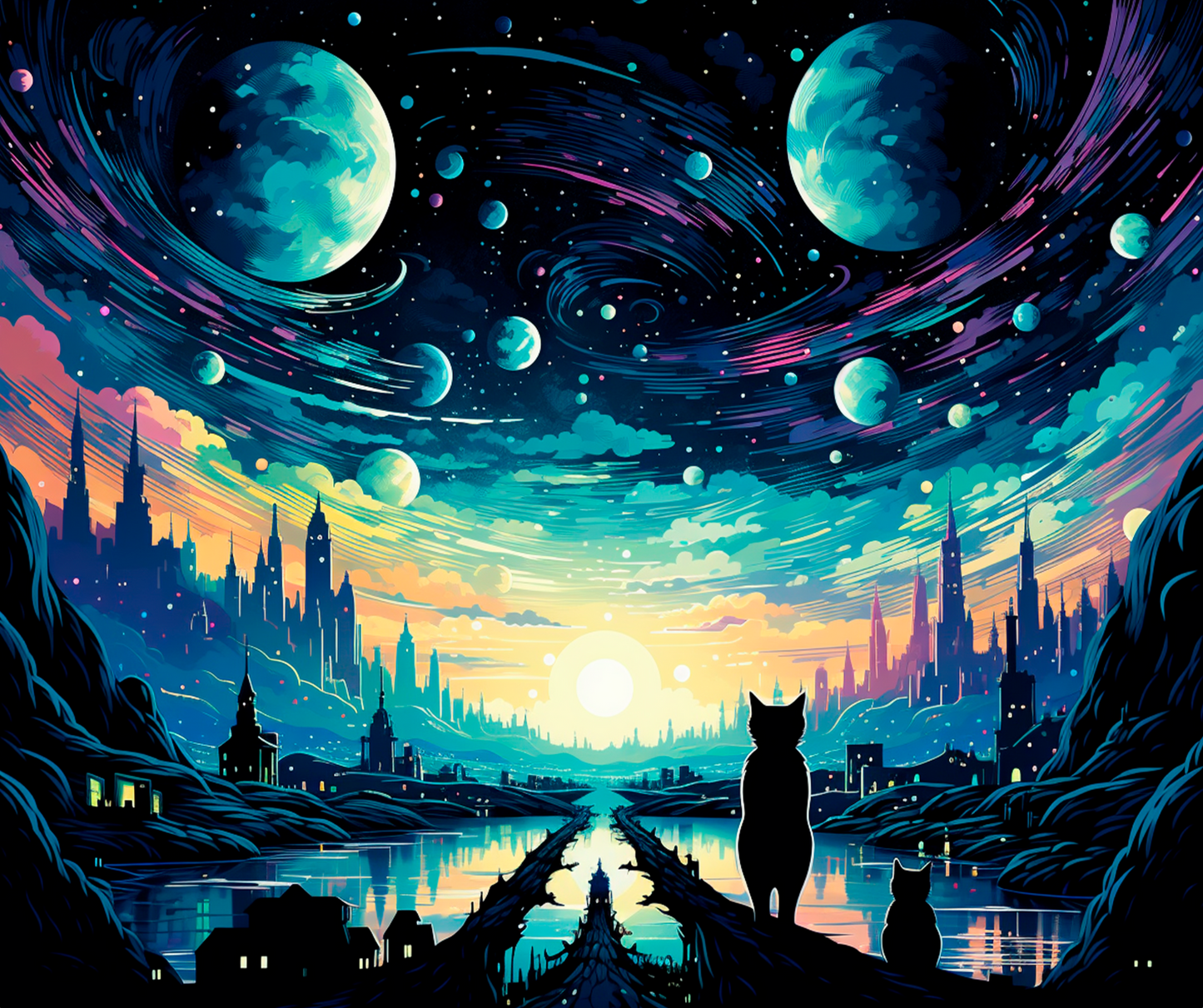 Cosmic Felines: Lunar Guardians Mousepad