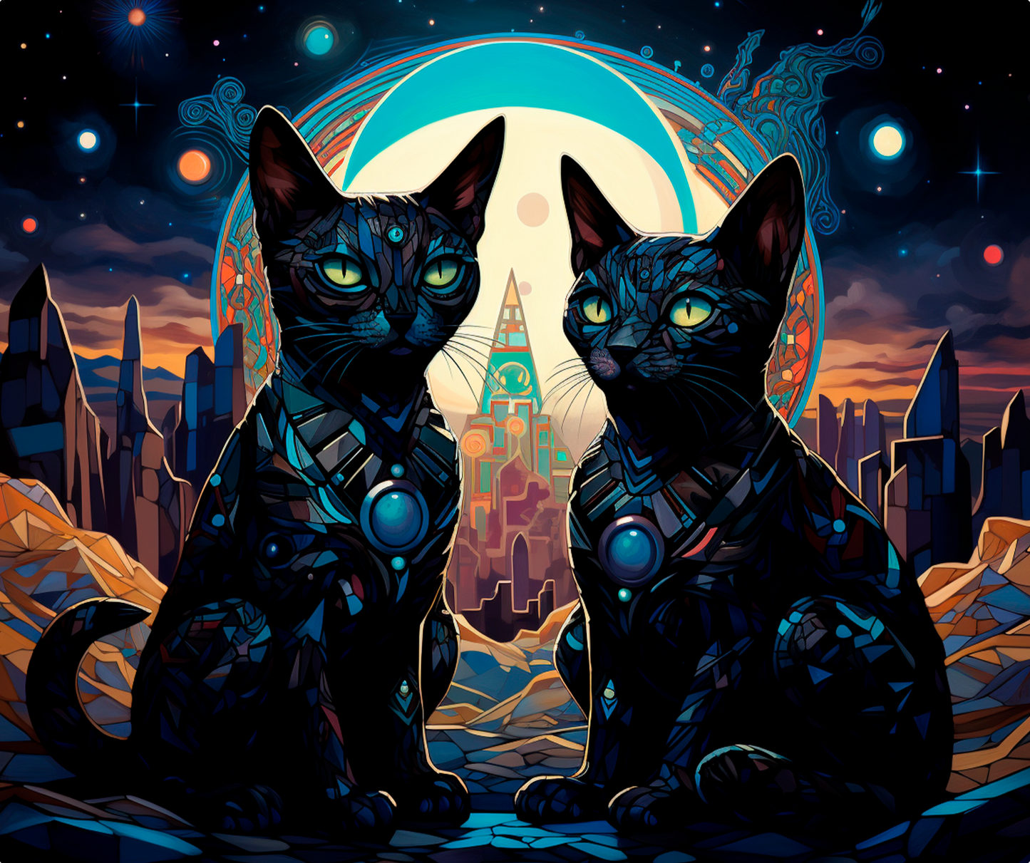 Cosmic Felines: Lunar Guardians Mousepad