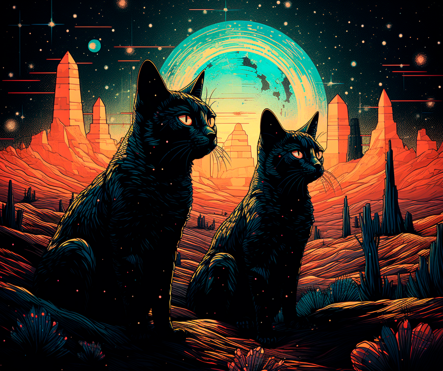Cosmic Felines: Lunar Guardians Mousepad