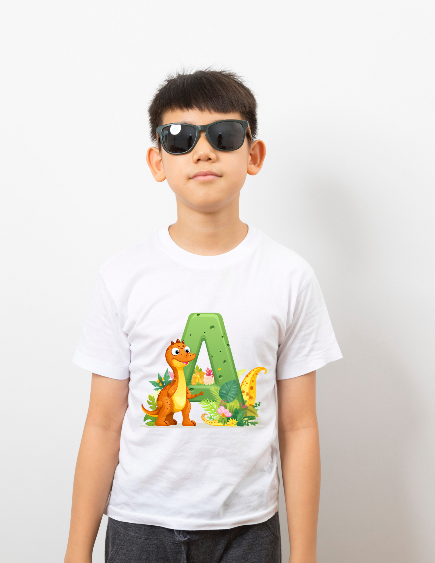 Personalized Dino Initial T Shirt - Cute Dinosaur & Alphabet
