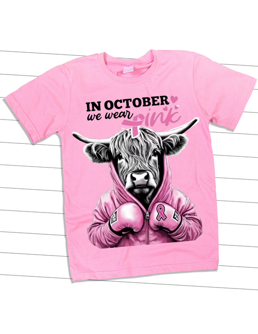Highland Cow Breast Cancer Awareness T-Shirt | In October We Wear Pink