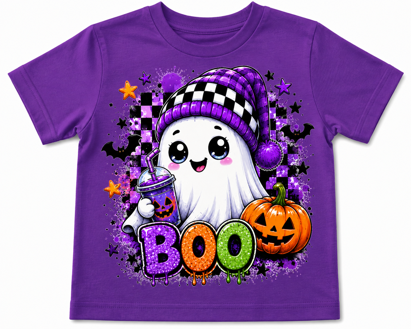 Cute BOO Ghost Kids Halloween T-Shirt – Colorful Spooky Season Tee