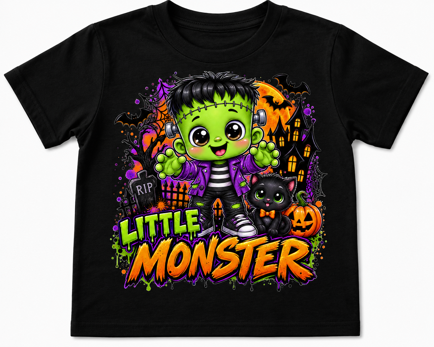 Little Monster Kids Halloween T-Shirt – Cute Frankenstein Halloween Tee