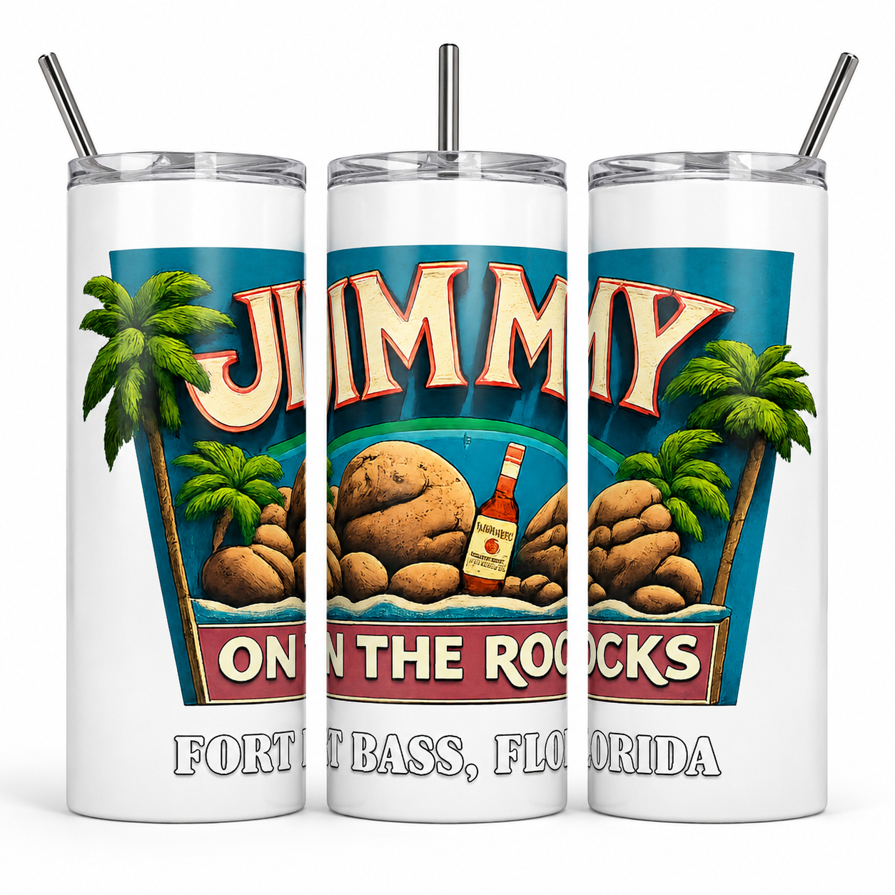 Jimmy On The Rocks | Fort Bass, Florida | 20 oz Stainless Steel Insulated Tumbler with Straw