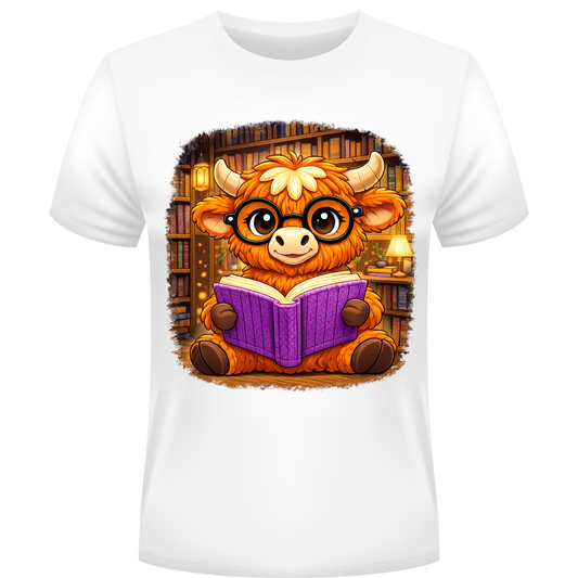 Cute Highland Cow Reading Book Shirt