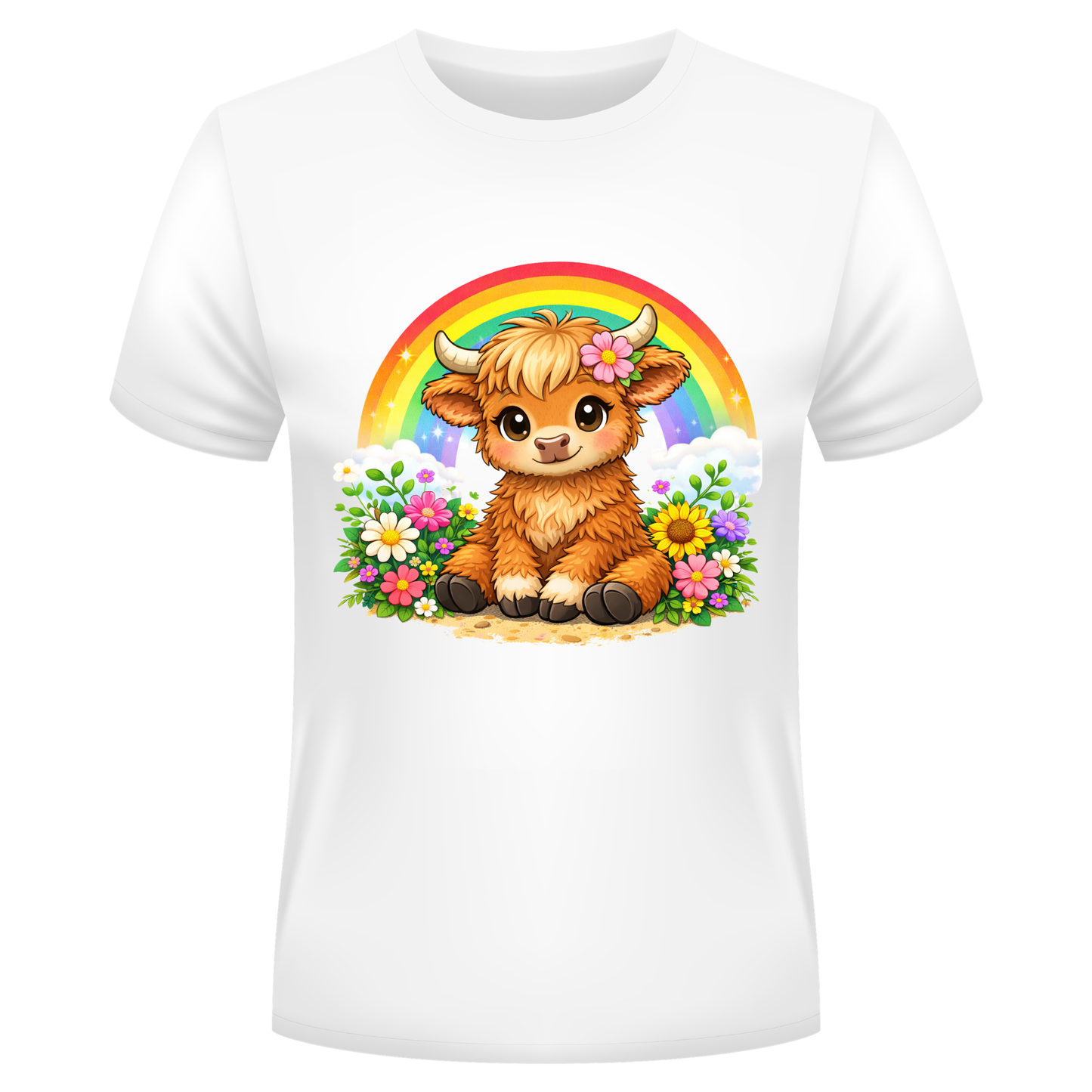 Rainbow Highland Cow Shirt | Cute Baby Cow Tee | Colorful Cow Graphic T-Shirt | Floral Cow Shirt
