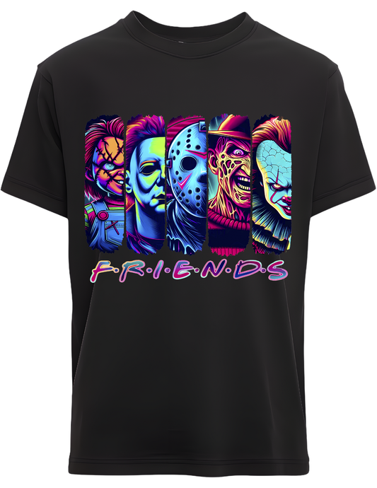 Horror Friends Neon Killers T-Shirt | Scary Movie Mashup Tee