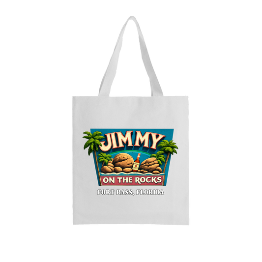 Jimmy On The Rocks Tote Bag | Tropical Beach Canvas Tote | Reusable Shopping & Everyday Carry Bag