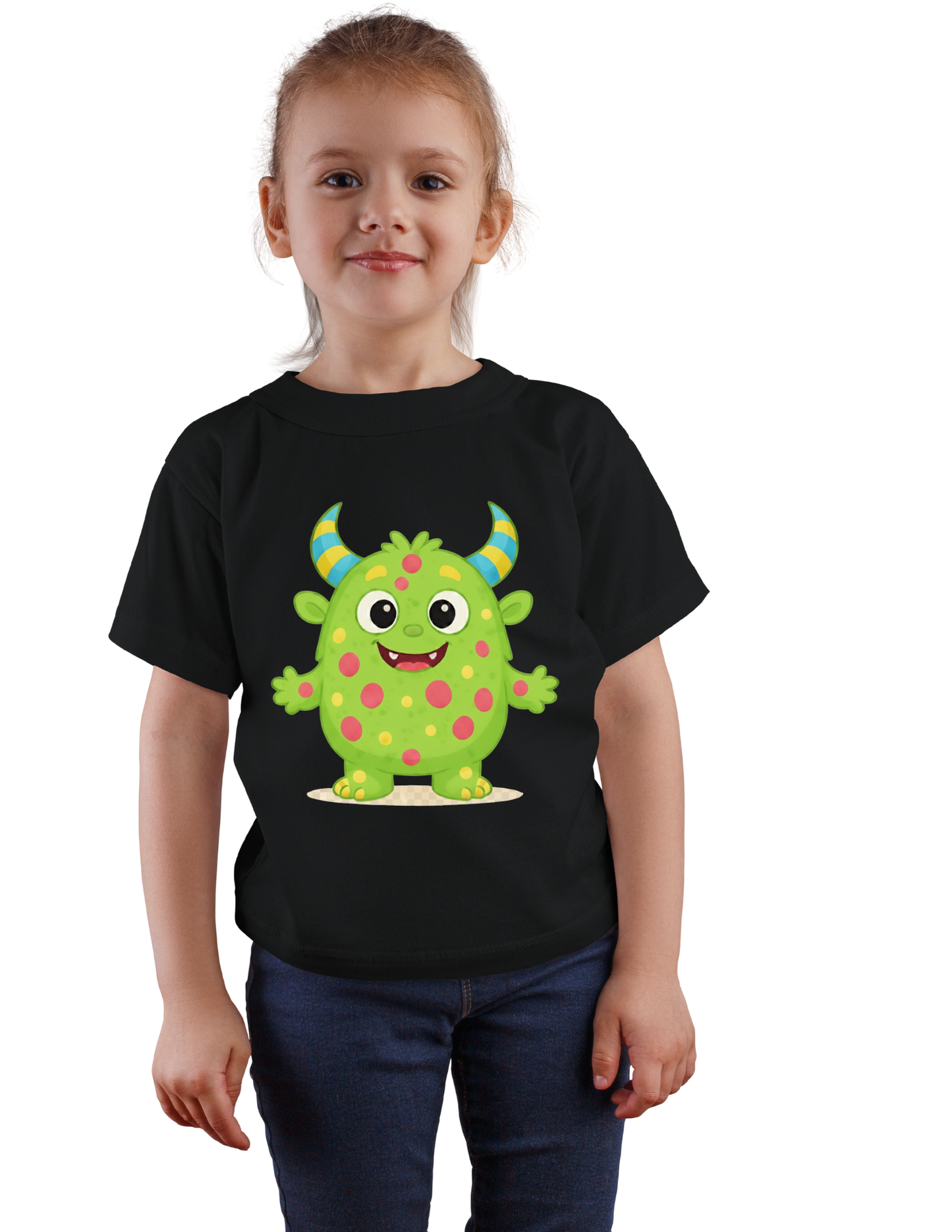 Lime Green HueBoo Monster Kids T-Shirt | Playful Polka Dot Creature Tee
