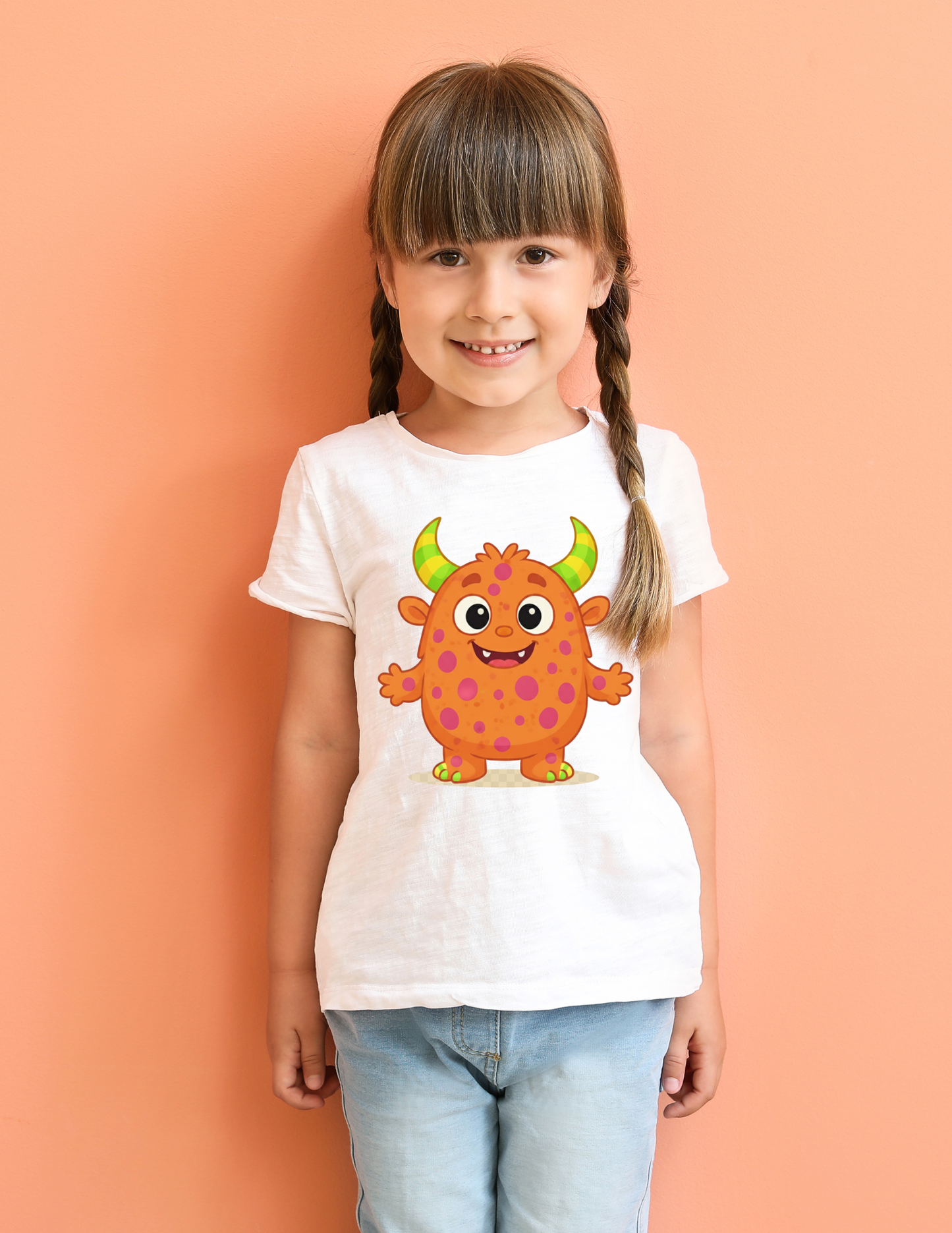 Tango the Orange HueBoo Monster Kids T-Shirt | Cute Polka Dot Creature Tee