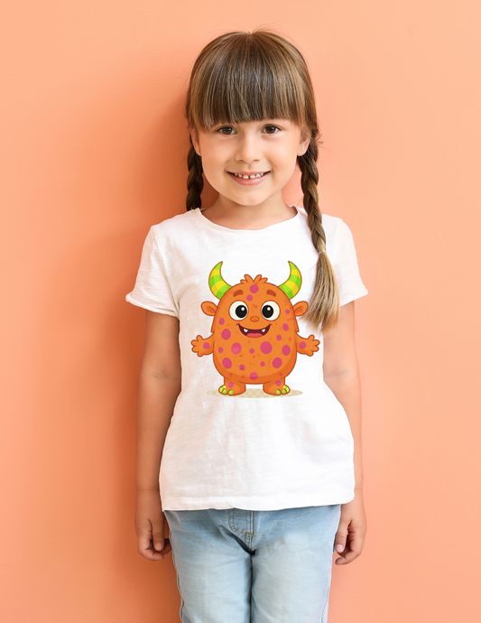 Tango the Orange HueBoo Monster Kids T-Shirt | Cute Polka Dot Creature Tee