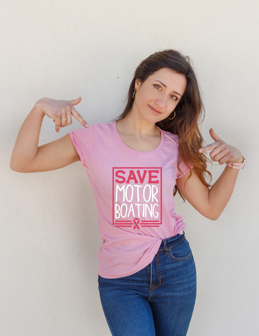 Save Motor Boating Breast Cancer Awareness Pink Ribbon T-Shirt