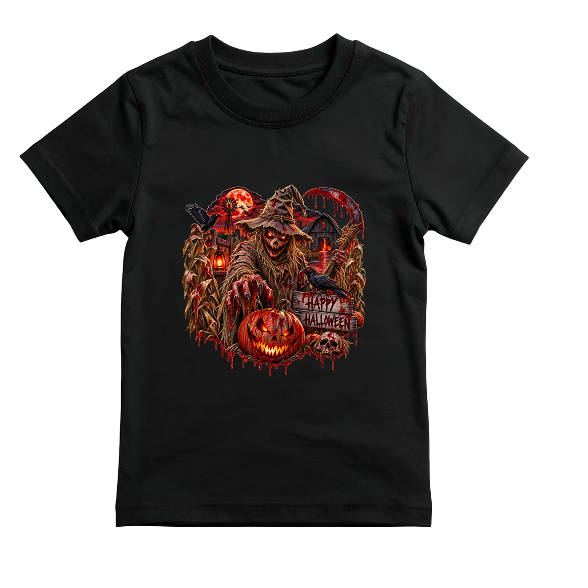 Happy Halloween Scarecrow T-Shirt | Creepy Harvest Horror Graphic Tee