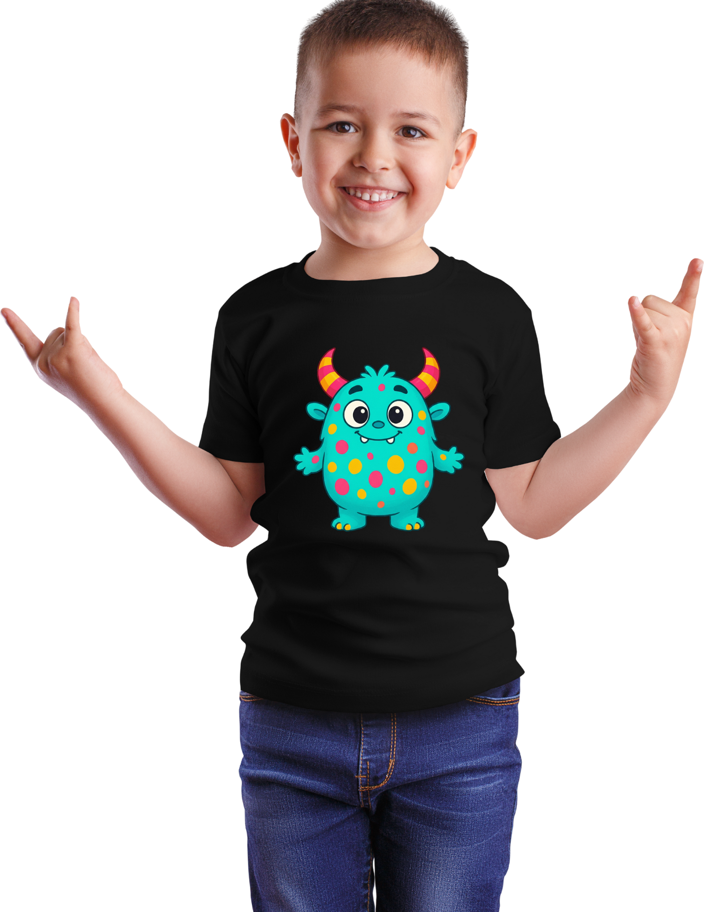 Teeko the Teal HueBoo Monster Kids T-Shirt | Colorful Polka Dot Creature Tee