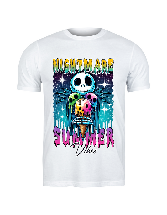 Killer Summer Vibes Graphic Tee – Jack Skeleton Horror Ice Cream Neon Art Shirt