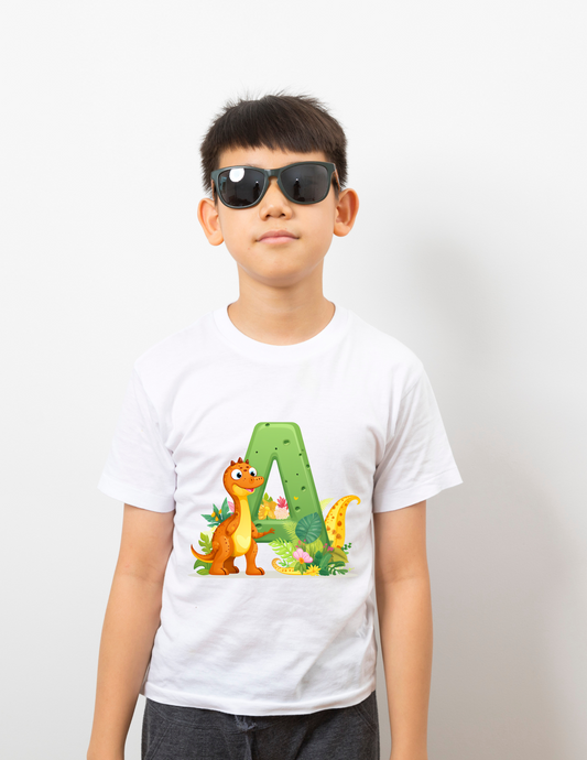 Personalized Dino Initial T Shirt - Cute Dinosaur & Alphabet