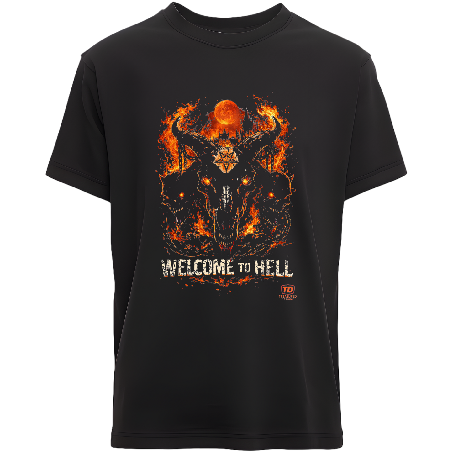 Hell on Earth T-Shirt | Flaming Goat Skull Graphic | Dark Gothic Metal Black Tee
