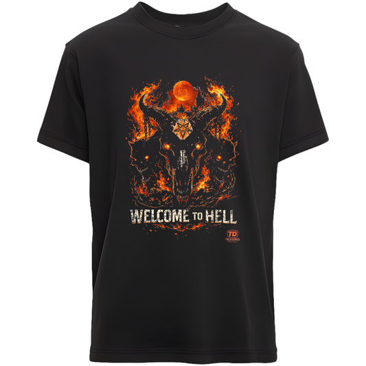 Hell on Earth T-Shirt | Flaming Goat Skull Graphic | Dark Gothic Metal Black Tee
