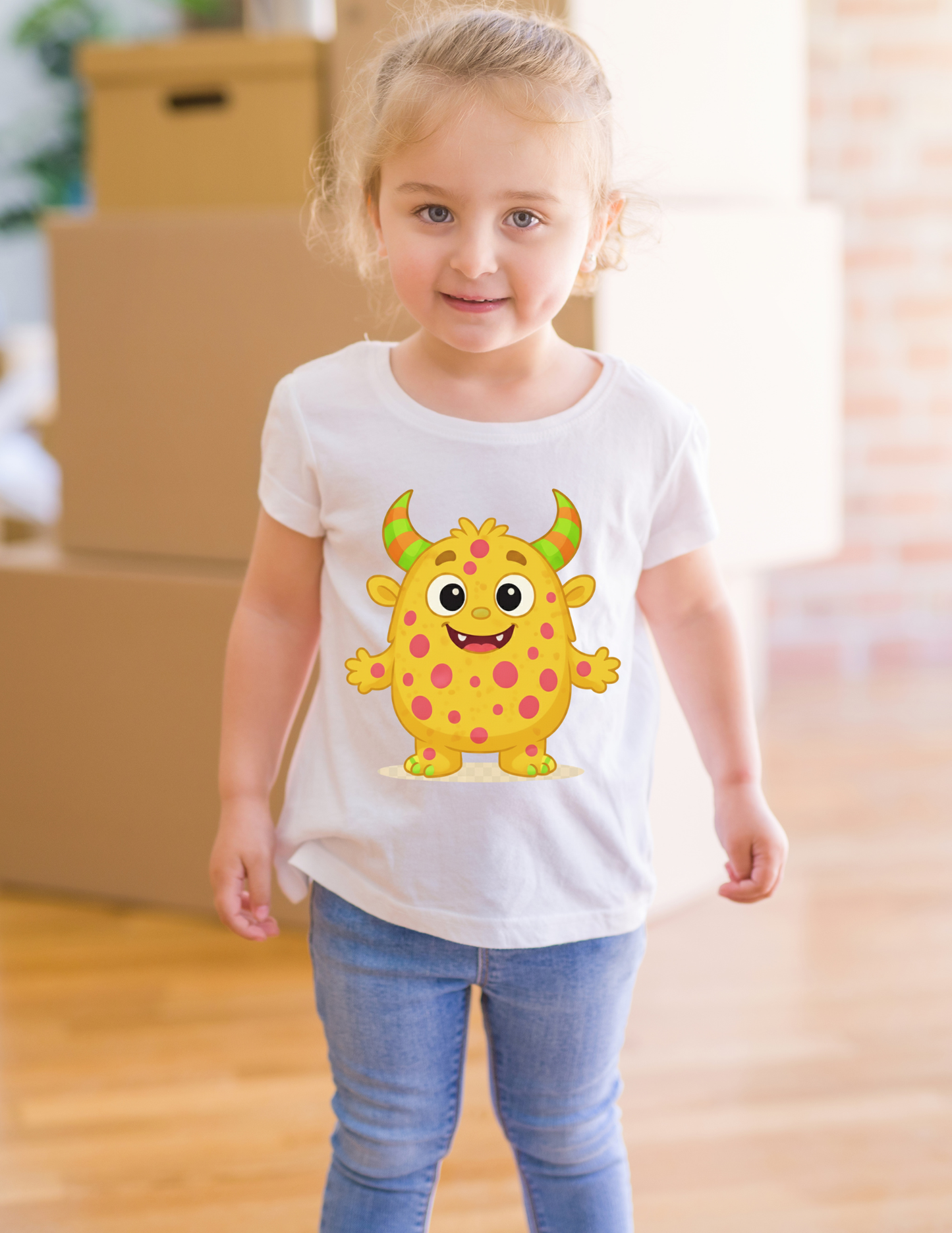 Sunny HueBoo Kids T-Shirt | Bright Yellow Monster Polka Dot Tee