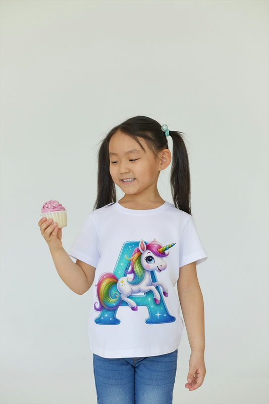 Unicorn Letter T-Shirt - Personalized Alphabet Fun for Kids! 0-3 mo, 3-6 mo.
